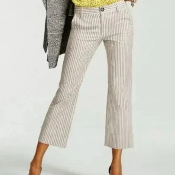 CAbi Pants - Cabi Tick Tock Cream Pinstripe Cropped Trouser Midrise Women's 16